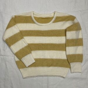 Yellow Striped Crew Neck Fuzzy Knit Sweater